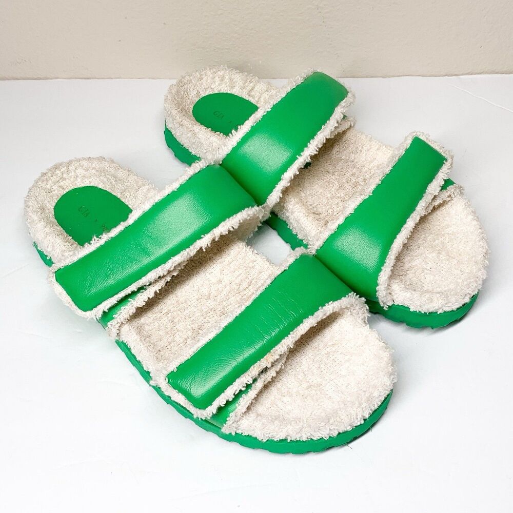 GIA BORGHINI x Pernille Teisbaek Double Strap Sponge Sandal 39 8.5 Green Leather